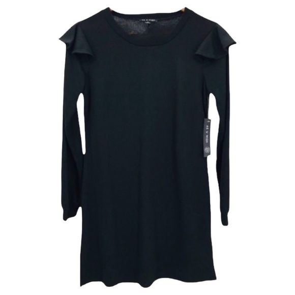 4/$45 AS U WISH NWT Black Long Sleeve Mini Mid Length Light Sweater Dress Small - Picture 2 of 9